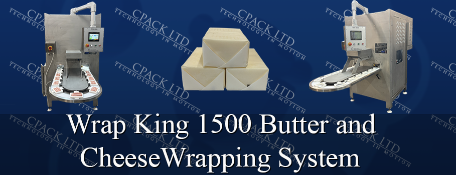 Butter and cheese wrapping system with 'Wrap King 1500' text on a blue background.